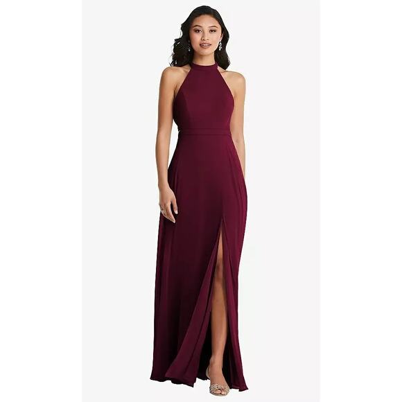 Dessy Collection Womens Halter Gown 2 Red Cabernet Maxi Dress Open Back NWOT - Picture 1 of 13